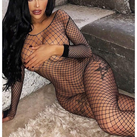 Women's Sexy Mesh BodyStocking Fishnet Lingerie Long Sleeve Bodysuits One Piece - Picture 3 of 6